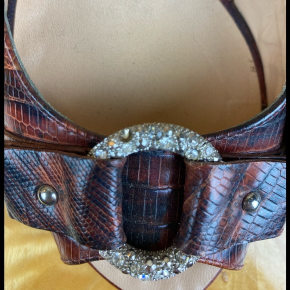 Giuseppe Zanotti Peep Toe Heels with Croc textured leather & crystal ring buckle - Picture 16 of 16